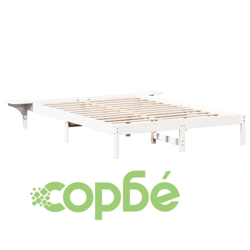 Леглов каркас с нощни шкафчета от масивна борова дървесина, бял, 150x200 см ➤ топ цена ➤ sorbe.bg