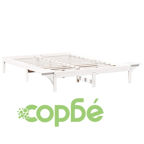 Леглов каркас с нощни шкафчета от масивна борова дървесина, бял, 150x200 см ➤ топ цена ➤ sorbe.bg