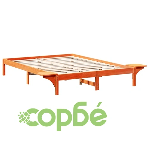 Леглови каркас с нощни шкафчета от борово дърво 140x200 см кафяв ➤ топ цена ➤ sorbe.bg