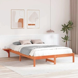 Легло с нощни шкафчета от масивна борова дървесина 140x200 см, восъчно кафяво