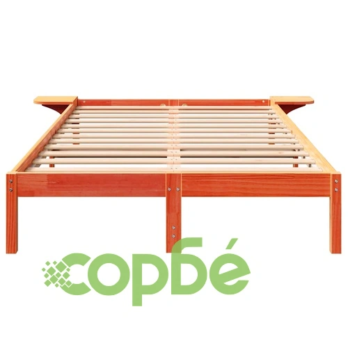 Леглови каркас с нощни шкафчета от масивно борово дърво 120x200 см, кафяв ➤ топ цена ➤ sorbe.bg