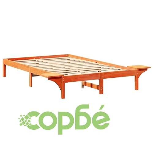 Леглови каркас с нощни шкафчета от масивно борово дърво 120x200 см, кафяв ➤ топ цена ➤ sorbe.bg