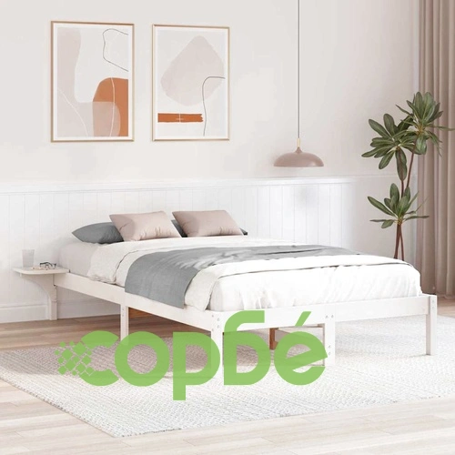 Леглови каркас с нощни шкафчета от масивно борово дърво, бял, 135x190 см ➤ топ цена ➤ sorbe.bg