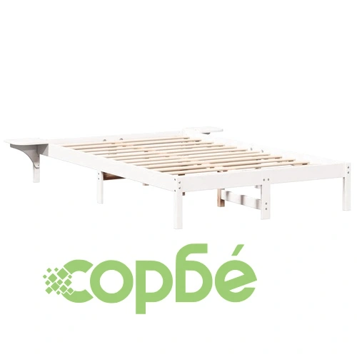 Леглови каркас с нощни шкафчета от масивно борово дърво, бял, 135x190 см ➤ топ цена ➤ sorbe.bg