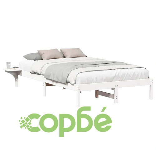 Леглови каркас с нощни шкафчета от масивно борово дърво, бял, 135x190 см ➤ топ цена ➤ sorbe.bg