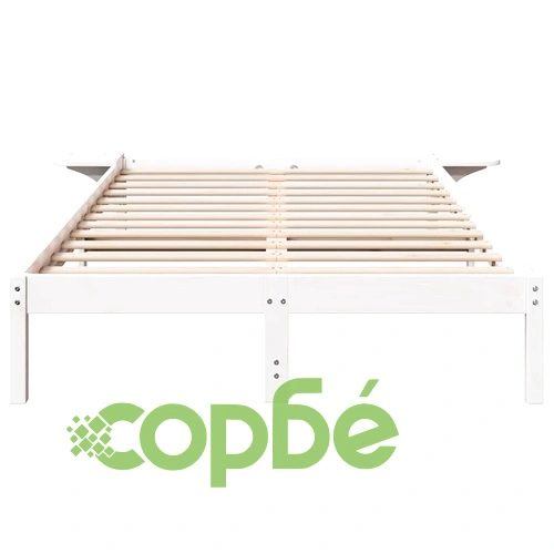 Леглови каркас с нощни шкафчета от масивно борово дърво, бял, 135x190 см ➤ топ цена ➤ sorbe.bg