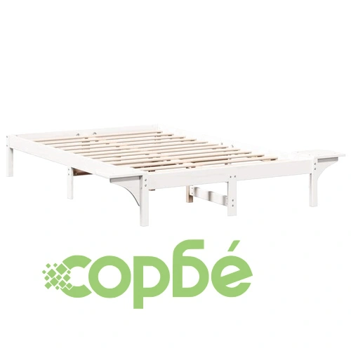 Леглови каркас с нощни шкафчета от масивно борово дърво, бял, 135x190 см ➤ топ цена ➤ sorbe.bg