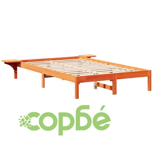 Леглов каркас с нощни шкафчета от масивно борово дърво 135x190 см - кафяв ➤ топ цена ➤ sorbe.bg