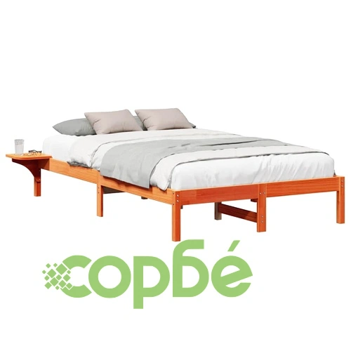 Леглов каркас с нощни шкафчета от масивно борово дърво 135x190 см - кафяв ➤ топ цена ➤ sorbe.bg