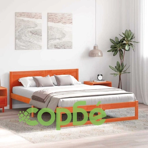Рамка за легло с табла кафяво 150x200 см масивна борова дървесина ➤ топ цена ➤ sorbe.bg