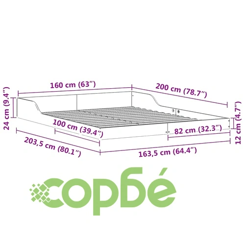 Рамка за легло бяла 160x200 см от масивно борово дърво ➤ топ цена ➤ sorbe.bg