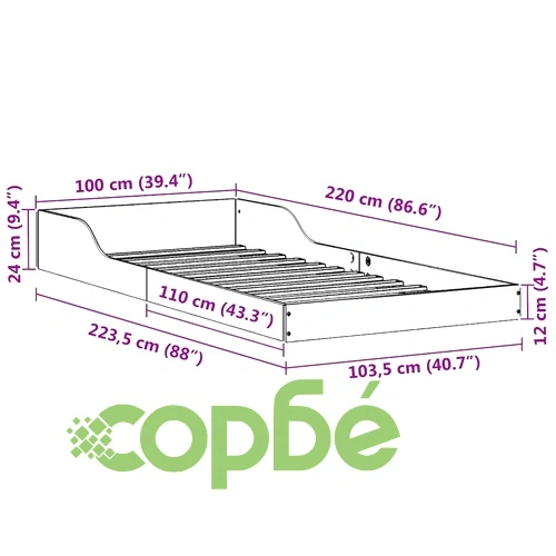 Рамка за легло от масивно борово дърво 100x220 см восъчнокафяв цвят ➤ топ цена ➤ sorbe.bg