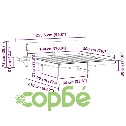 Бяла леглова рамка с нощни шкафчета 180x200 см от масивно борово дърво ➤ топ цена ➤ sorbe.bg