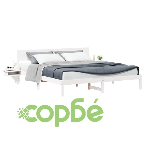 Бяла леглова рамка с нощни шкафчета 180x200 см от масивно борово дърво ➤ топ цена ➤ sorbe.bg