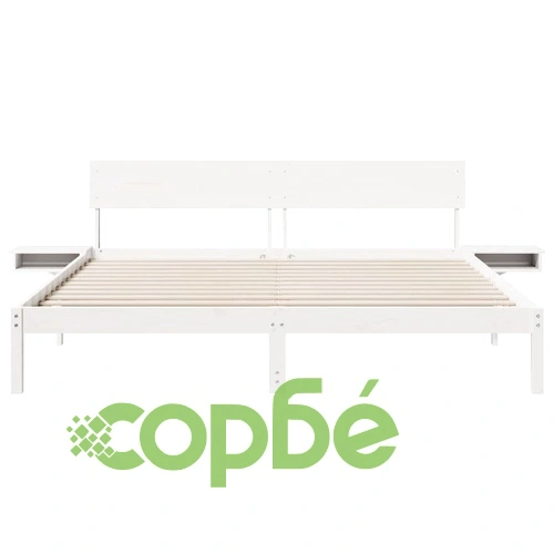 Бяла леглова рамка с нощни шкафчета 180x200 см от масивно борово дърво ➤ топ цена ➤ sorbe.bg