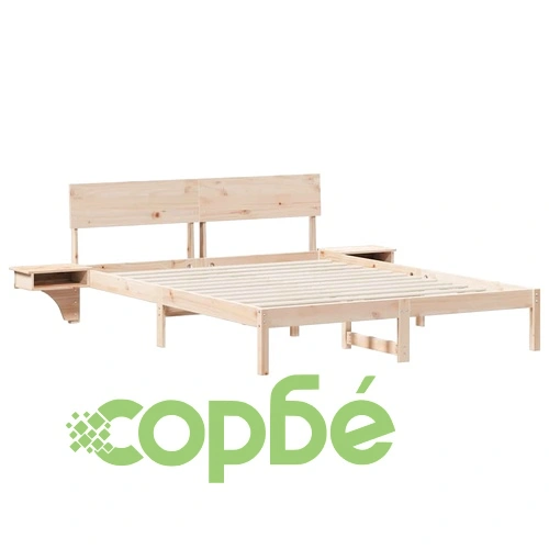 Леглова рамка с нощни шкафчета от масивно борово дърво 160x200 см, кафяво ➤ топ цена ➤ sorbe.bg
