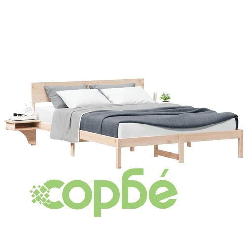 Леглова рамка с нощни шкафчета от масивно борово дърво 160x200 см, кафяво ➤ топ цена ➤ sorbe.bg