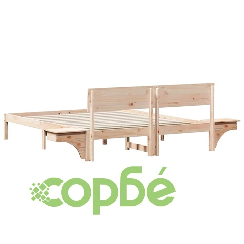 Леглова рамка с нощни шкафчета от масивно борово дърво 160x200 см, кафяво ➤ топ цена ➤ sorbe.bg