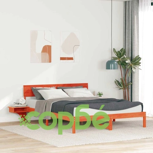 Леглова рамка с нощни шкафчета от масивно борово дърво 160x200 см - восъчнокафяв цвят ➤ топ цена ➤ sorbe.bg