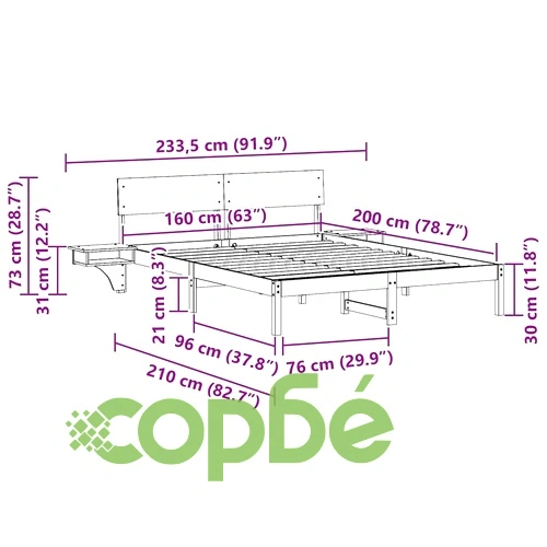 Леглова рамка с нощни шкафчета от масивно борово дърво 160x200 см - восъчнокафяв цвят ➤ топ цена ➤ sorbe.bg