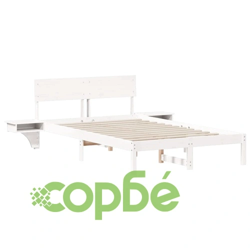 Леглова рамка с нощни шкафчета от масивно борово дърво, бяла, 140x200 см ➤ топ цена ➤ sorbe.bg