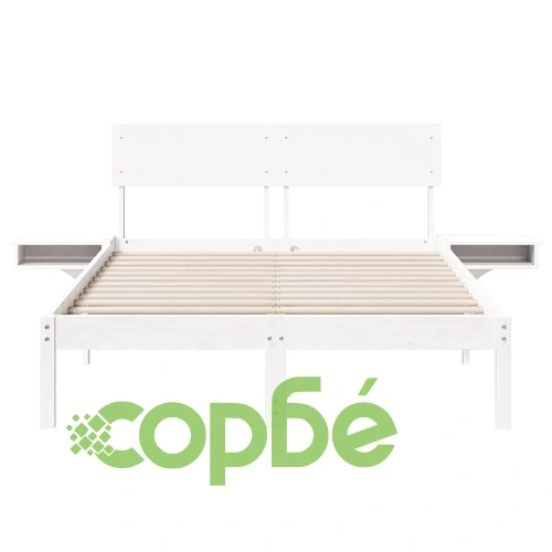 Леглова рамка с нощни шкафчета от масивно борово дърво, бяла, 140x200 см ➤ топ цена ➤ sorbe.bg