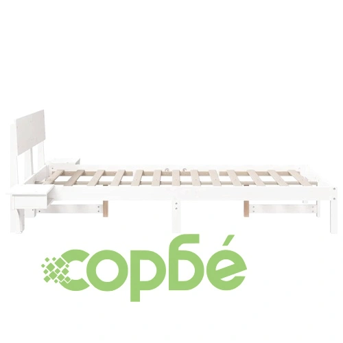 Леглова рамка с нощни шкафчета от масивно борово дърво, бяла, 140x200 см ➤ топ цена ➤ sorbe.bg