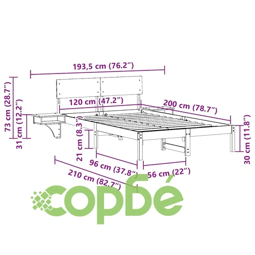 Леглова рамка с нощни шкафчета от масивно борово дърво - бяла, 120x200 см ➤ топ цена ➤ sorbe.bg
