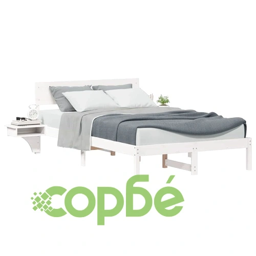 Леглова рамка с нощни шкафчета от масивно борово дърво - бяла, 120x200 см ➤ топ цена ➤ sorbe.bg