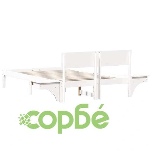 Леглова рамка с нощни шкафчета от масивно борово дърво - бяла 140x190 см ➤ топ цена ➤ sorbe.bg