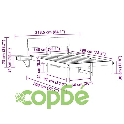 Леглова рамка с нощни шкафчета от масивно борово дърво 140x190 см восъчнокафяв цвят ➤ топ цена ➤ sorbe.bg