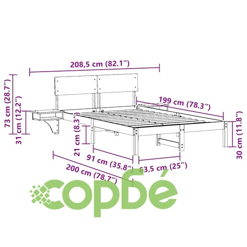Леглова рамка с нощни шкафчета от масивно борово дърво 200x208.5x73 см восъчнокафяв цвят ➤ топ цена ➤ sorbe.bg