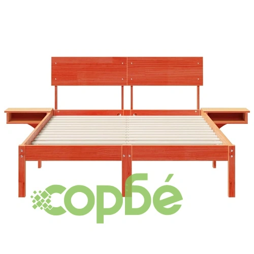 Леглова рамка с нощни шкафчета от масивно борово дърво 200x208.5x73 см восъчнокафяв цвят ➤ топ цена ➤ sorbe.bg