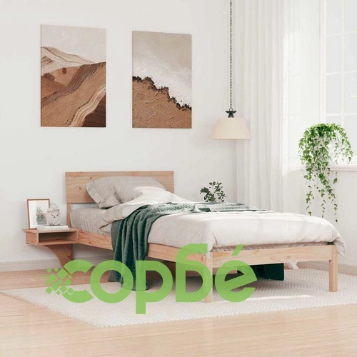 Леглова рамка с нощни шкафчета от масивно борово дърво 210x173.5x73 см ➤ топ цена ➤ sorbe.bg