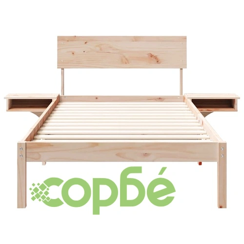 Леглова рамка с нощни шкафчета от масивно борово дърво 210x173.5x73 см ➤ топ цена ➤ sorbe.bg