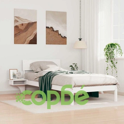 Леглова рамка с нощни шкафчета от масивно борово дърво - бяла, 100x200 см ➤ топ цена ➤ sorbe.bg