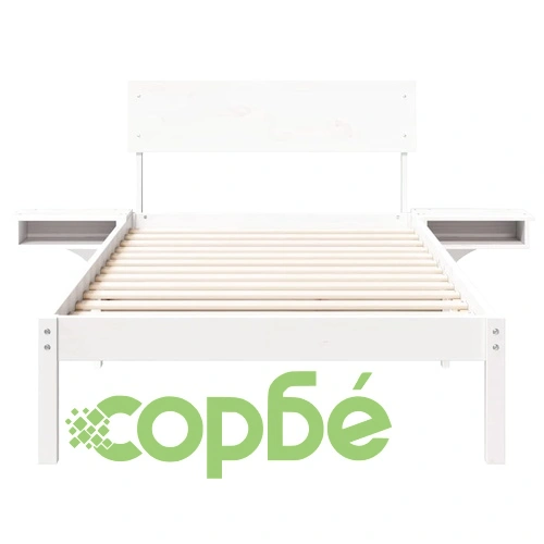 Леглова рамка с нощни шкафчета от масивно борово дърво - бяла, 100x200 см ➤ топ цена ➤ sorbe.bg