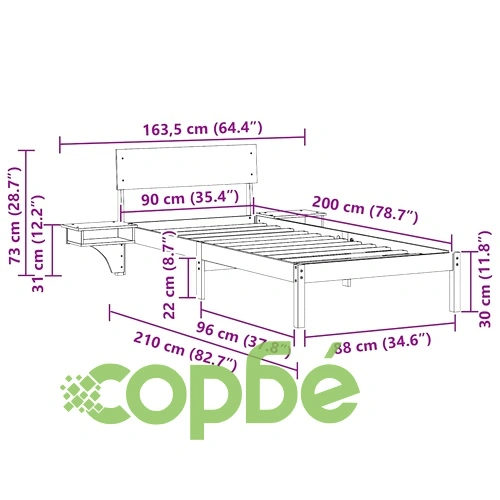 Легло с нощни шкафчета от масивно борово дърво 90x200 см - восъчнокафяв цвят ➤ топ цена ➤ sorbe.bg