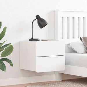 Комплект 2 броя стенни нощни шкафчета бяло 39x34x33 см масивно борово дърво