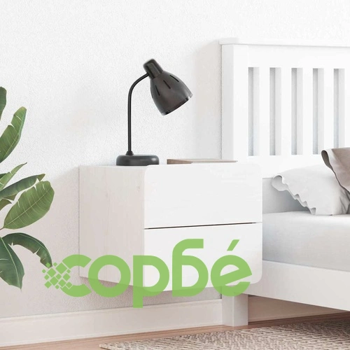 Комплект 2 броя стенни нощни шкафчета бяло 39x34x33 см масивно борово дърво ➤ топ цена ➤ sorbe.bg