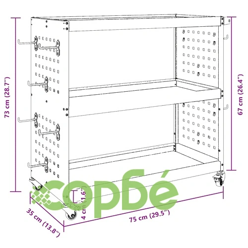 Количка за инструменти от студено валцувана стомана, маслиненозелена, 75x35x73 см ➤ топ цена ➤ sorbe.bg