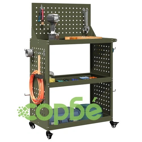 Карача за инструменти от студено валцувана стомана маслиненозелен 65x35x111 см ➤ топ цена ➤ sorbe.bg