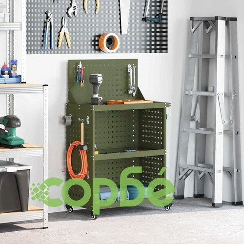 Количка за инструменти от студено валцувана стомана - маслиненозелена 65x35x111 см ➤ топ цена ➤ sorbe.bg
