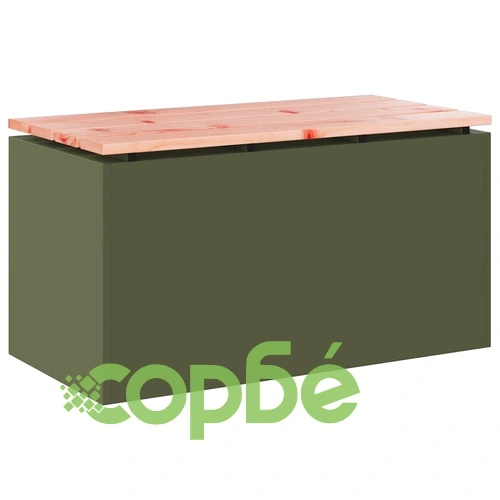 Градинска пейка от дърво и стомана, Маслиненозелено, 80 x 40 x 43 см ➤ топ цена ➤ sorbe.bg