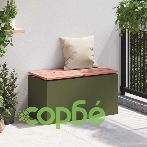 Градинска пейка от дърво и стомана, Маслиненозелено, 80 x 40 x 43 см ➤ топ цена ➤ sorbe.bg