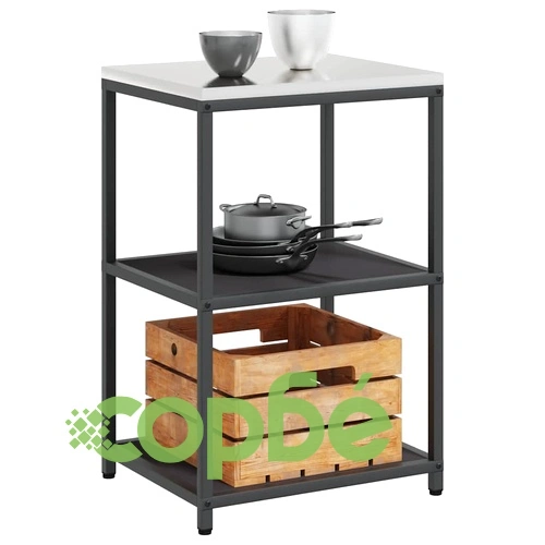 Кухненски рафт за съхранение черен стомана 60x50x92 см с 2 рафта ➤ топ цена ➤ sorbe.bg