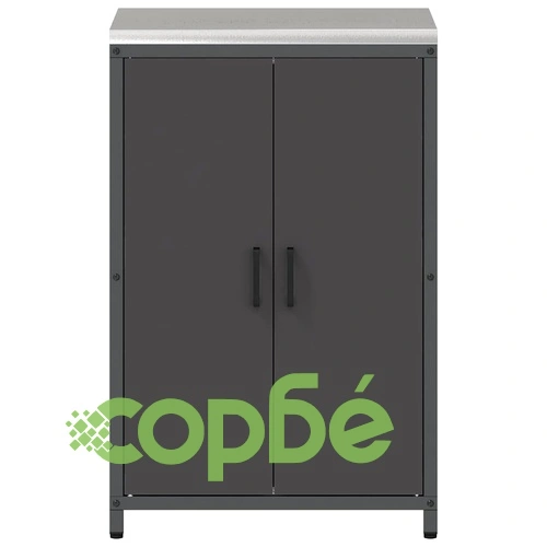 Кухненски шкаф за съхранение черен стомана 60x50x92 см с 2 врати и рафтове ➤ топ цена ➤ sorbe.bg