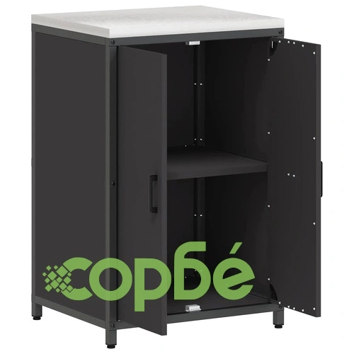 Кухненски шкаф за съхранение черен стомана 60x50x92 см с 2 врати и рафтове ➤ топ цена ➤ sorbe.bg