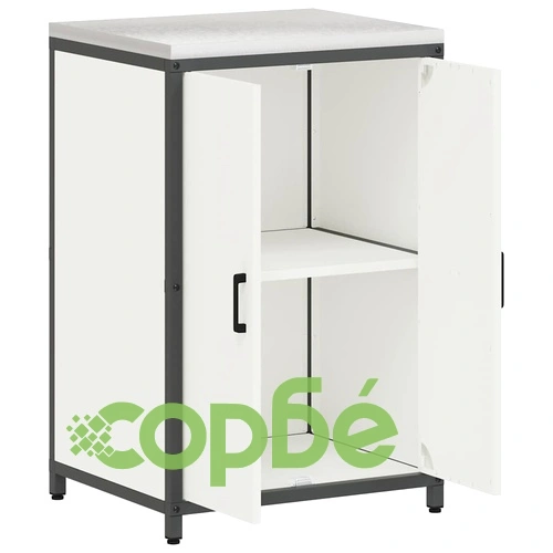 Бял стоманен кухненски шкаф за съхранение 60x50x92 см с 2 рафта и врати ➤ топ цена ➤ sorbe.bg