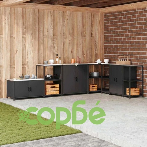 Кухненски шкаф за съхранение с рафт и врати - Черен стомана 90x50x53 см ➤ топ цена ➤ sorbe.bg